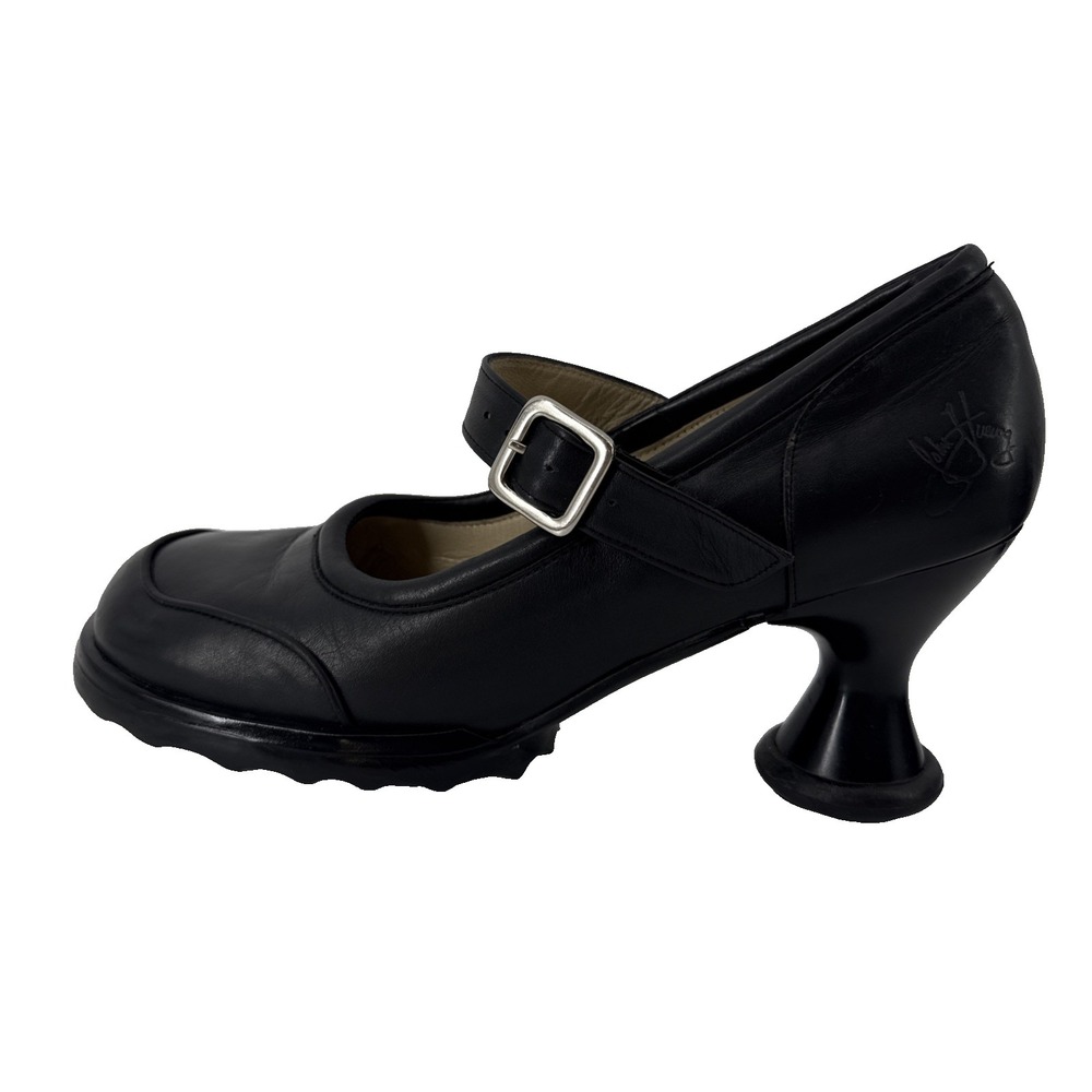 John Fluevog Mary Jane Heels Women 12 Black Leather Buckle Strap Portugal
